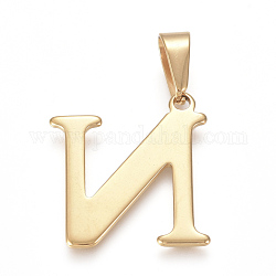 304 Stainless Steel Pendants, Golden, Initial Letter.N, 27.5x24.5x1mm, Hole: 4x8mm