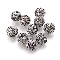 Perles creuses de style tibétain, ronde, argent antique, 16.5mm, Trou: 2.5mm