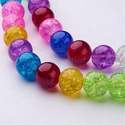 16 inch Mixed Color Round Crackle Glass Strands, 12mm in diameter, about 34pcs/strand, hole: about 1mm