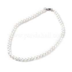 Runde Perlenkette aus Glasperlen für Männer und Frauen, weiß, 17-3/4 Zoll (45 cm), Perlen: 8 mm