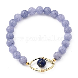 Bracelets en perles extensibles de quartz naturel (teint) et de lapis-lazuli (teint), avec anneaux de liaison en alliage plaqué or, mauvais œil, diamètre intérieur: 2 pouce (5.2 cm)