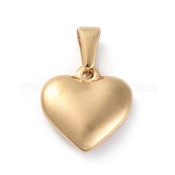 304 ciondoli in acciaio inossidabile, cuore gonfio, oro, 16x16x5mm, Foro: 7x4 mm