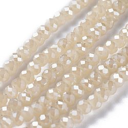 Electroplate Glass Beads Strands, Imitation Jade, Full Rainbow Plated, Faceted Rondelle, Seashell Color, 4x3mm, Hole: 1mm, about 146pcs/strand, 18.8 inch