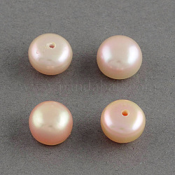 Grade AAAA Natural Cultured Freshwater Pearl Beads, Half Drilled, Flat Round, Navajo White, 8~8.5x6mm, Half Hole: 1mm