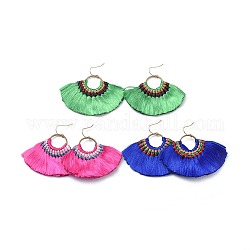 Ice Silk Thread Tassel Dangle Earrings, with Brass Earring Hooks, Mixed Color, Raw(Unplated), 66mm, Pin: 0.5mm