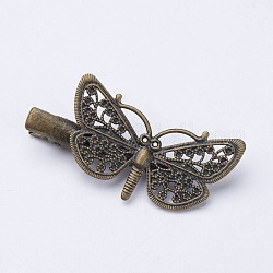 Iron Alligator Hair Clip Findings, with Brass Filigree Findings, Butterfly, Antique Bronze, Tray: 25x43mm, 52mm