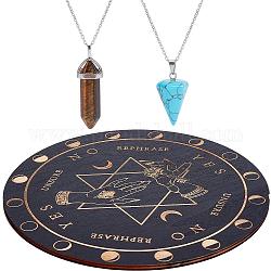 CREATCABIN DIY Star of David Pendulum Board Dowsing Divination Making Kit, Including Natural Tiger Eye & Synthetic Blue Turquoise Pendants, Wood Pendulum Board, 304 Stainless Steel Cable Chain Necklaces, 5Pcs/box