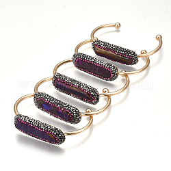 Bracelets manchette en quartz druzy naturel, avec strass et les accessoires en laiton, or, rose, 2-3/8 pouce ~ 2-1/2 pouces (6 cm ~ 6.4 cm)
