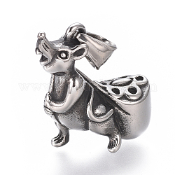304 Stainless Steel Pendants,  Squirrel, Antique Silver, 30x25x11.5mm, Hole: 5x7mm