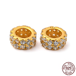 Séparateurs perles en 925 argent sterling, avec zircons, colonne, véritable 18k plaqué or, 5.5x2.6mm, Trou: 3.3mm