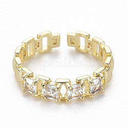 Латунные кольца из манжеты с прозрачным цирконием, открытые кольца, без никеля , реальный 16k позолоченный, размер США 6 3/4 (17.1 мм)