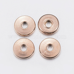 Revestimiento iónico (ip) 304 cuentas espaciadoras de acero inoxidable, buñuelo, oro rosa, 6x1~1.5mm, agujero: 2 mm