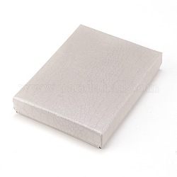 Cajas de juego de joyas de cartón con patrón de pitón, con esponja negra, para embalaje de regalo de joyería, Rectángulo, plata, 16.1x12.2x2.95 cm