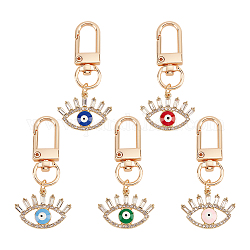 Nbeads 5Pcs 5 Colors Evil Eye Alloy Rhinestones Pendant Decoration, Swivel Clasps Charms, Clip-on Charms, for Keychain, Purse, Backpack Ornament, Mixed Color, 54mm, 1pc/color