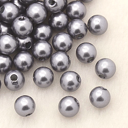 Imitation Pearl Acrylic Beads, Dyed, Round, Gray, 6x5.5mm, Hole: 1.5~2mm, about 4500pcs/pound