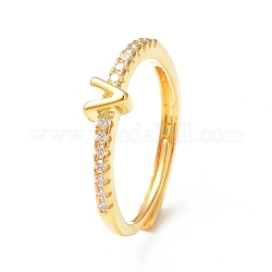 Anello regolabile con lettera iniziale in zirconia cubica trasparente, gioielli in ottone dorato per le donne, letter.v, diametro interno: 18mm