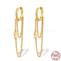 925 Sterling Silver Hoop Earrings, Chains Tassel Earrings, with with 925 Stamp, Real 18K Gold Plated, 40mm