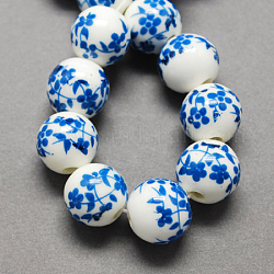 Handgemachte Porzellan Perlen gedruckt, Runde, königsblau, 10 mm, Bohrung: 3 mm
