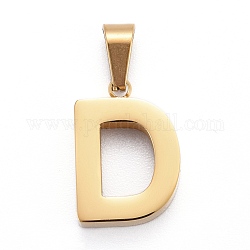 Placage ionique (ip) 304 pendentifs lettre en acier inoxydable, polissage manuel, alphabet, or, letter.d, 18x12.5x3.5mm, Trou: 6x3.5mm