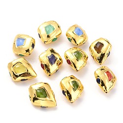 Katzenaugen-Perlen, mit goldfarbenen Messingfunden, Rhombus, Farbig, 25~29x20~24x13~14.5 mm, Bohrung: 1.2~2 mm