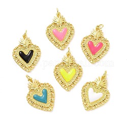 Rack Plating Brass Enamel Pendants, with Jump Ring, Long-Lasting Plated, Real 18K Gold Plated, Cadmium Free & Lead Free, Sacred Heart Charm, Mixed Color, 28x20x3mm, Jump Ring: 5x0.8mm, Inner Diameter: 3mm
