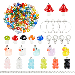 ARRICRAFT DIY Cute Earring Necklace Making Kit, Including Bear & Duck & Mushroom Resin Pendants, Glass Seed & Lampwork Beads, Iron Wire Pendants & Cable Chains, Mixed Color