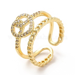 Clear Cubic Zirconia Heart Knot Open Cuff Ring, Brass Jewelry for Women, Real 18K Gold Plated, US Size 6 1/4(16.7mm)