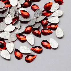 Transparent Faceted teardrop, Acrylic Hotfix Rhinestone Flat Back Cabochons for Garment Design, Red, 13x8x2.5mm, about 2000pcs/bag