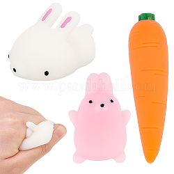 Olycraft 3Pcs 3 Style Rabbit & Carrot Fidget Toy, Funny Fidget Sensory Toy, for Stress Anxiety Relief, Mixed Color, 38~150x24~38.5x13~22mm, 1pc/style
