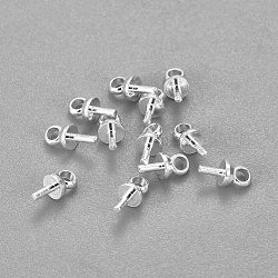 304 Edelstahlbecher Pearl Peg Bails Pin Anhänger, für die Hälfte gebohrt Perlen, Silber, 6x3 mm, Bohrung: 1.5 mm, Stift: 0.8 mm