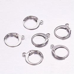 304 Stainless Steel Leverback Earring Findings, with Loop, Stainless Steel Color, 14.5x12x2mm, Hole: 1mm, pin: 0.6x0.8mm