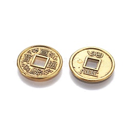 Perline di monete in lega feng shui, rotondo e piatto, oro antico, 15x1mm, Foro: 3.5 mm