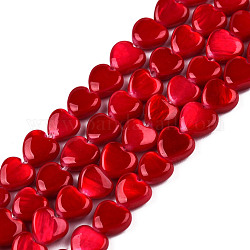 Spray Painted Natural Freshwater Shell Beads Strands, Heart, Red, 5x6x3mm, Hole: 0.5mm, about 72~74pcs/strand, 14.84 inch~15.27 inch(37.7~38.8cm)