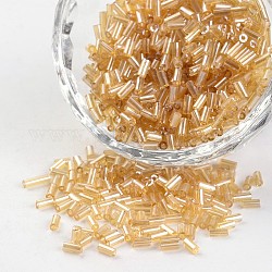 Tube Transparent Colours Pearl Luster Plated Round Hole Glass Bugle Beads, Wheat, 2~5x1.8~2mm, Hole: 0.8mm, about 12000pcs/450g