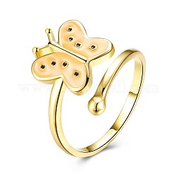 Mode Schmetterling Legierung Emaille Manschette Ringe, offene Ringe, Gelb, golden, uns Größe 8 (18.1mm)