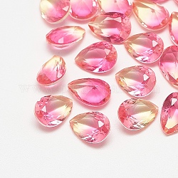 Cabujones de cristal con rhinestone, turmalina de imitación, facetados, lágrima, rosa luz, 8x6x4mm