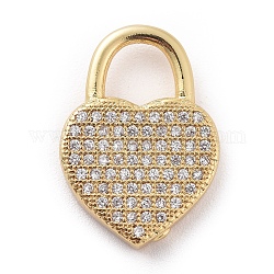 Ottone micro spianare pendenti zirconi, vero placcato oro 18k, lucchetto a cuore, oro, 20x14x3.5mm, Foro: 6x6.5 mm