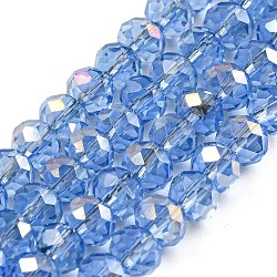 Placcare trasparente perle di vetro fili, mezzo arcobaleno placcato, sfaccettato, rondelle, lavanda, 6x5mm, Foro: 1 mm, circa 85~88pcs/filo, 16.1~16.5 pollice (41~42 cm)