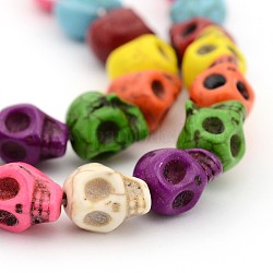 Fili di perline di teschio turchese sintetico per la creazione di gioielli di halloween, tinto, colore misto, 10x8x9mm, Foro: 1 mm, circa 38~42pcs/filo, 15.3 pollice
