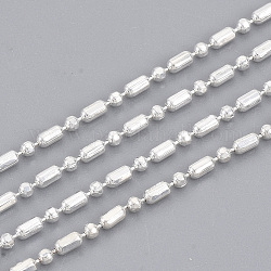 Brass Ball Chains, Ball & Bar Faceted Beaded Chains, Long-Lasting Plated, Soldered, with Spool, Cadmium Free & Lead Free, Silver, 2.2x1.2mm and 1.2mm, about 32.8 Feet(10m)/roll