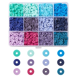 2256pcs 12 Farben umweltfreundliche handgemachte Polymertonperlen, Disc / Flachrund, heishi Perlen, Mischfarbe, 6x1 mm, Bohrung: 2 mm, 8g, über 188pcs / Farbe