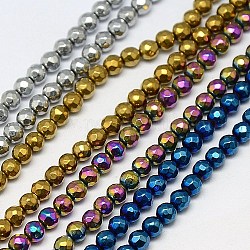 Electroplate Natural Pyrite Round Beads Strands, Faceted, Mixed Color, 4mm, Hole: 0.5mm, about 97pcs/strand, 15.74inch