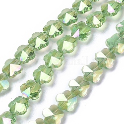 Chapelets de perles en verre électroplaqué, facette, fleur, de couleur plaquée ab , vert clair, 9.5~10x6~6.5mm, Trou: 1mm, Environ 25 pcs/chapelet, 9.25 pouce (23.5 cm)