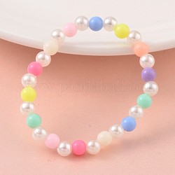 Imitation perles bracelets de perles acrylique extensibles pour enfants, avec des perles acryliques opaques, blanc, 43mm