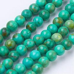Fili di perle di magnesite naturale, tinto, tondo, turchese scuro, 4mm, Foro: 0.8 mm, circa 100pcs/filo, 15.7 pollice