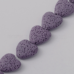Окрашенные бусины из натурального камня лавы, сердце, фиолетовые, 20~21x20~21x7~8 мм, отверстие : 1 мм, около 20 шт / нитка, 15.55 дюйм