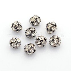 Латунные бусины со стразами , с железным одноядерным, класс А, металлический черный, круглые, кристалл, 10 мм диаметром, отверстие : 1 мм