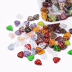Perles de verre tchèques, galvanisé / couleur incrustation or / transparent, feuille, couleur mixte, 10.5x9x2.5mm, trou: 0.8 mm, environ 237~243 PCs / sachet 