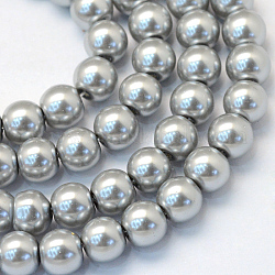 Cottura dipinto di perle di vetro perlato fili di perline rotondo, grigio scuro, 8~9mm, Foro: 1 mm, circa 105pcs/filo, 31.4 pollice