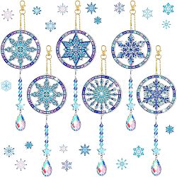 Kits de pintura de diamantes de decoración colgante de copo de nieve de navidad diy, atrapasueños de prisma de lágrima de cristal, fabricante de arcoíris con cierre de pinza de langosta, azul dodger, 290x88x9mm